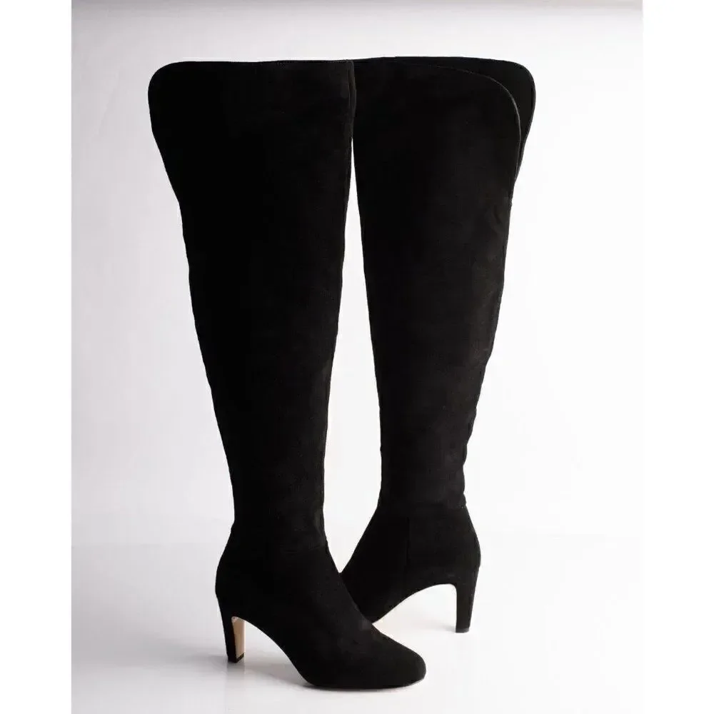 L'AGENCE Womens Black Suede Over the knee Boots EU 36 US 6 Low Heel New in Box